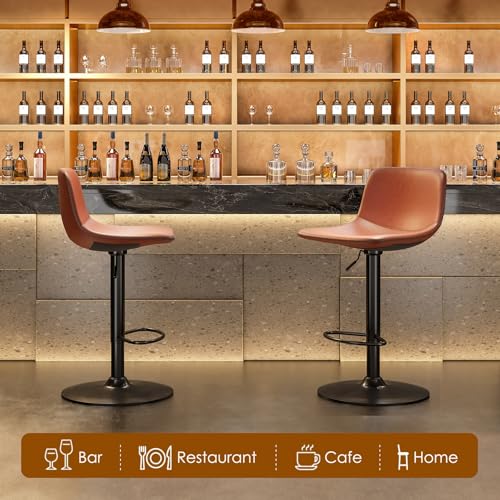 Set of 2 Adjustable Mid Century Modern Swivel Bar Stools with Back Support for Kitchen Island