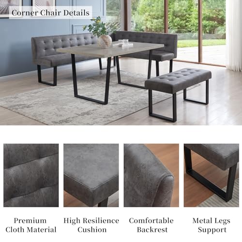 3-Piece Modern Dining Table Set with Corner Bench and Extra Bench for Family Rooms