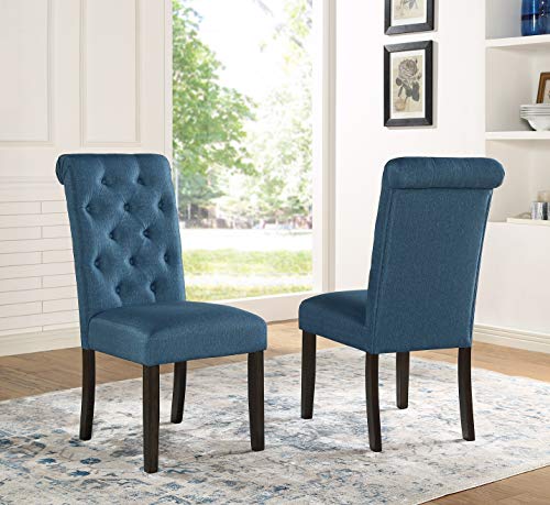 Set of 2 Blue Tufted Solid Wood Parsons Dining Chairs by Roundhill Furniture