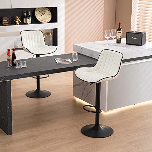 WKGZ INVESTCO Set of 2 Modern White Adjustable Swivel Bar Stools with Backs for Kitchen Island
