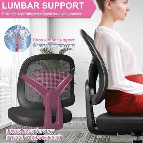 Adjustable Armless Office Chair with Lumbar Support and Mesh Back - Black
