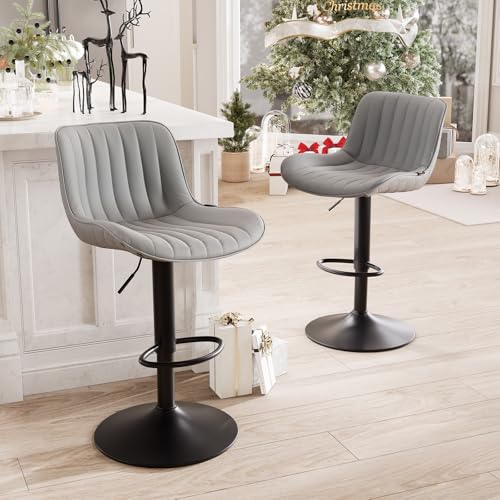 WKGZ INVESTCO Swivel Bar Stools Set of 2 - Grey Kitchen Chairs