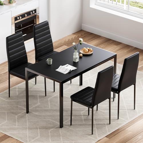 4 Farini Black PU Leather Dining Chairs for Kitchen