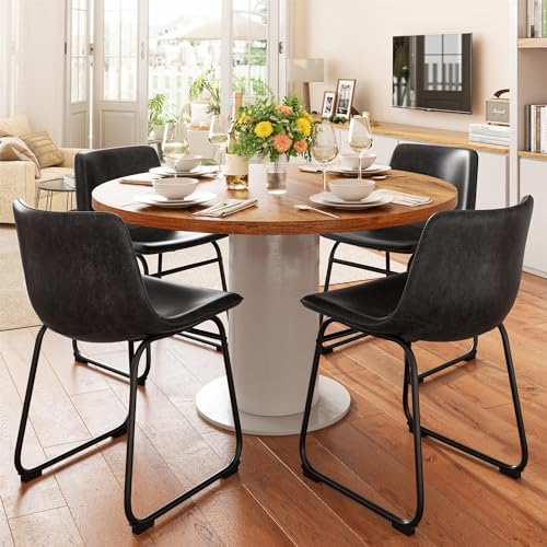 Set of 6 Black PU Leather Armless Dining Chairs with Metal Legs
