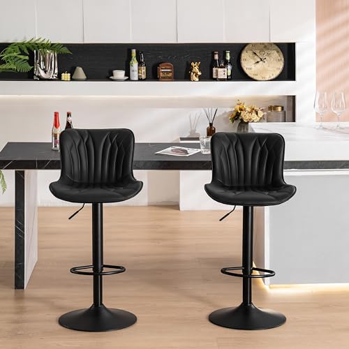 WKGZ INVESTCO Set of 2 Adjustable Black Bar Stools - 24-inch Swivel Modern Stools with Back for Kitchen Island