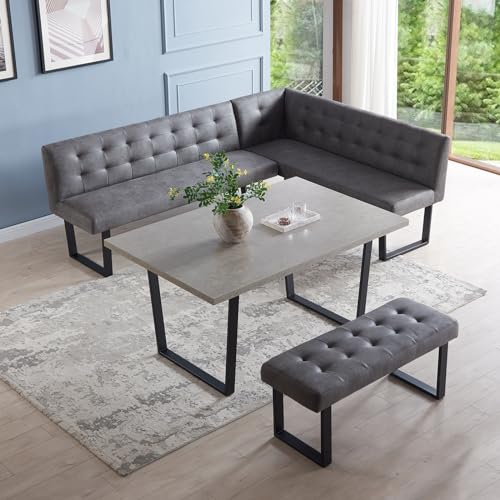 Modern 3-Piece Dining Table Set with Corner Bench & Extra Bench