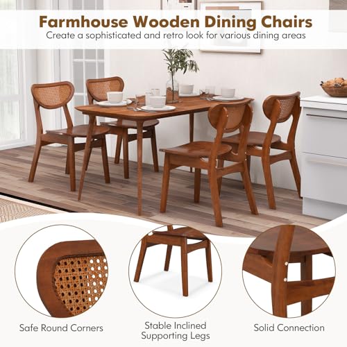 Giantex Walnut Armless Wooden Dining Chairs with Cane Back, Max 265 lbs