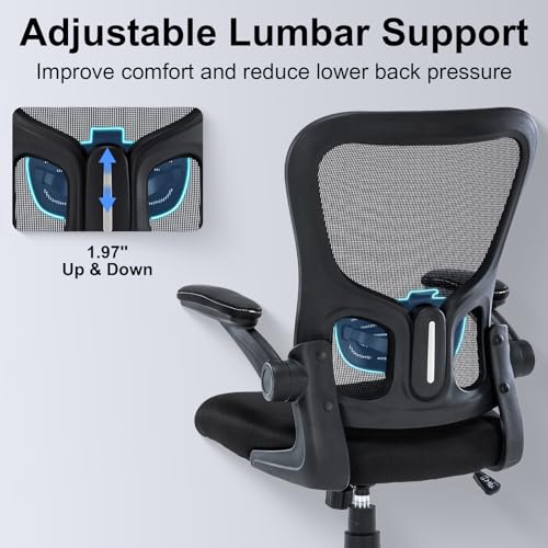 Ergonomic Black Office Chair with Adjustable Lumbar Support and Flip-Up Armrests
