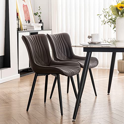 YOUTASTE Set of 2 Brown Mid Century Modern Upholstered Dining Chairs