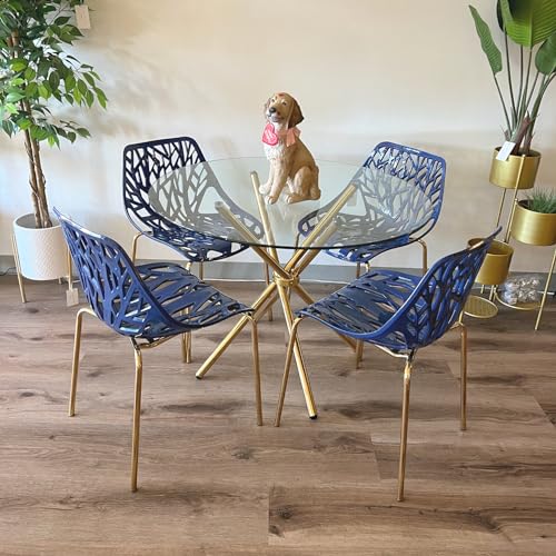 Set of 2 Modern Navy Blue Dining Chairs with Gold Legs for Indoor/Outdoor Use