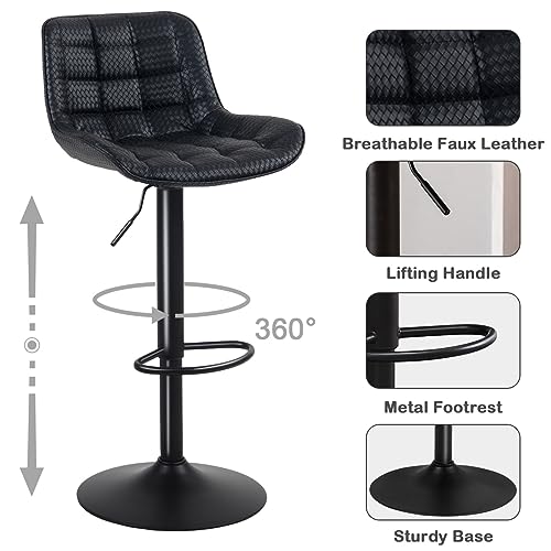Modern Black Bar Stools Set of 2 for Kitchen Islands