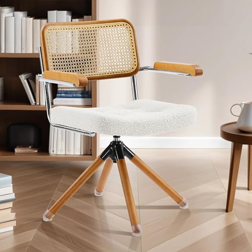 Mid Century Modern Rattan Swivel desk Chair for Home Office or Living Room