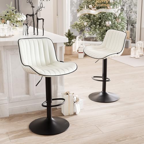 WKGZ INVESTCO White Mid Century Upholstered Swivel Bar Stool Set of 2