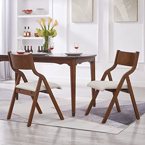 Set of 2 Modern Upholstered Folding Chairs for Kitchen Dining - Walnut