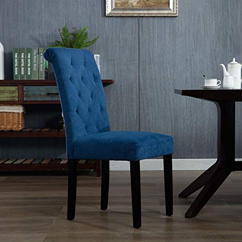 LSSBOUGHT Set of 2 Stylish Blue Dining Chairs with Solid Wood Legs