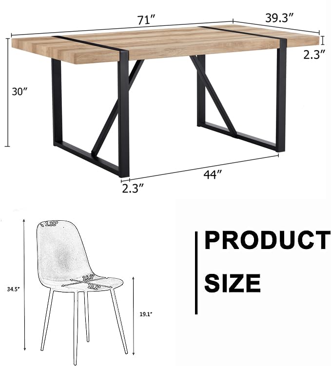 7-Piece Modern Dining Set for 6: 71'' Rectangle Wood Table and Fabric Chairs