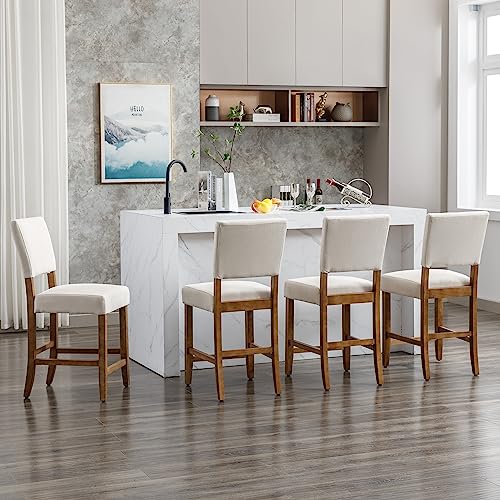 DAGONHIL 24 Upholstered Bar Stools Set of 4 with Wood Legs - Beige Kitchen Counter Chairs