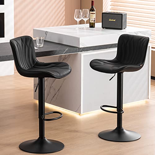 WKGZ INVESTCO Set of 2 Adjustable Black Bar Stools - 24-inch Swivel Modern Stools with Back for Kitchen Island