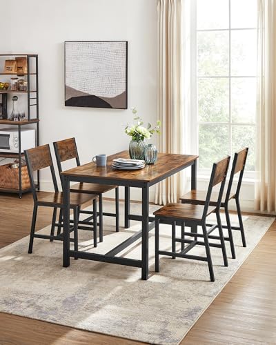 WKGZ INVESTCO Rustic Dining Chair Set of 4 - Easy Assembly, Comfortable Modern Farmhouse Design for Kitchen, Bedroom, Living Room - Rustic Brown and Ink Black