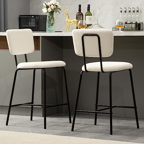 Modern White Upholstered Counter Stools Set of 2 for Kitchen Island