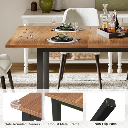 Feonase 63 Extendable Modern Farmhouse Dining Table for 4-8 - Walnut Wood for Small Spaces