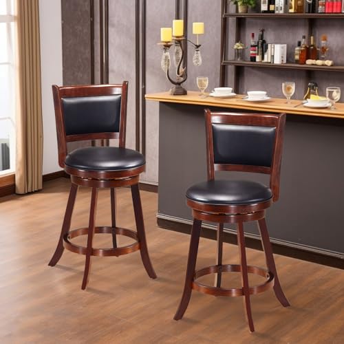 Swivel Barstools Set of 2, 24 Counter Height for Kitchen Island - Brown & Black