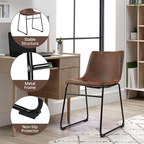 GOTMINSI Mid Century Modern Dining Room Chairs, Suede & Faux Leather, Set of 2 (Brown)