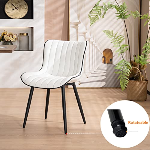 WKGZ INVESTCO Set of 2 White Upholstered Mid-Century Modern Dining Chairs with Metal Legs