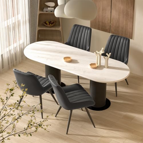 Modern Black Dining Chair Set with Cushions and Metal Legs