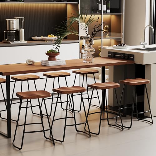 Alunaune Set of 4 Backless Metal Saddle Seat Bar Stools - Brown