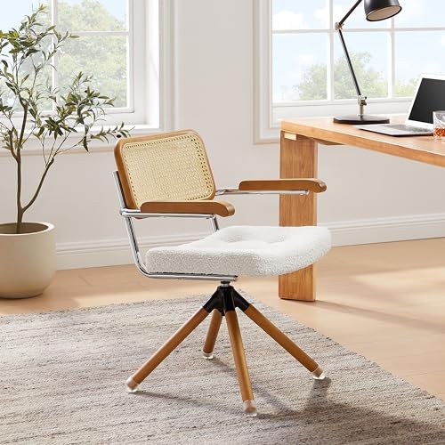 Mid Century Modern Rattan Swivel desk Chair for Home Office or Living Room