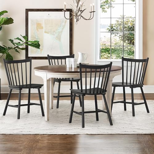 LUE BONA Black Wooden Windsor Dining Chair Set - 4 Farmhouse Spindle Back