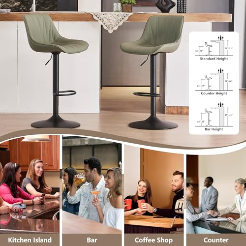 Set of 2 Olive Green Swivel Barstools for Kitchen Island, 32 Inch Counter Height with Back