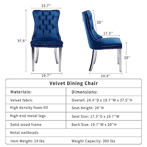 Chrome Legged Blue Velvet Tufted Dining Chair Set