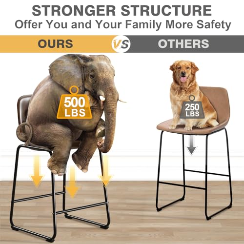 Counter Height Bar Stools Set of 2 with Metal Legs, Hold up to 500 lbs - Brown