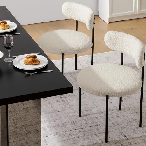 6 Modern Black and White Upholstered Dining Chairs for Kitchen and Dining Room