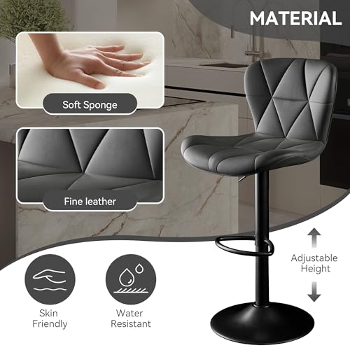 Set of 2 Adjustable Swivel Faux Leather Bar Stools with High Backrest for Kitchen Island - Black