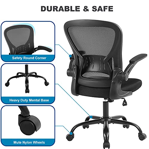Black Ergonomic Office Chair with Flip-up Arms and Lumbar Support