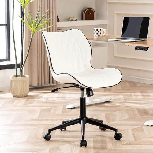 Armless Office Chair with Wheels and Adjustable Height for Home Office or Vanity Use