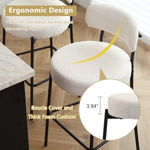 Modern White Bar Stools Set of 2 for Kitchen Island, 27 Counter Height