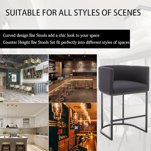 Modern Black Metal Bar Stools with Back for Kitchen Island, Pub, Club (Set of 2)