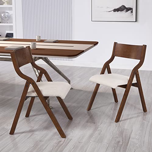2 Modern Walnut Upholstered Folding Chairs for Kitchen Dining