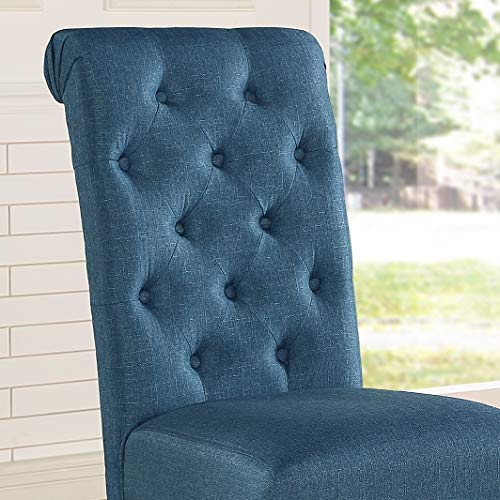 Set of 2 Blue Tufted Solid Wood Parsons Dining Chairs by Roundhill Furniture