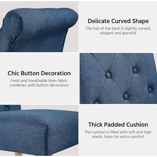 Set of 2 Blue Upholstered Dining Chairs for Dining Room and Kitchen