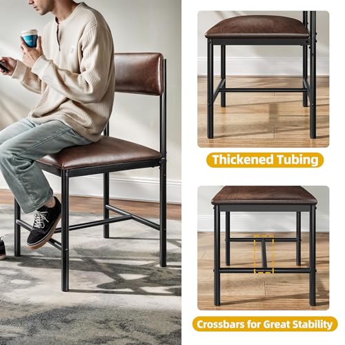 DWVO Set of 4 Brown Upholstered Dining Room Chairs with Metal Legs for Kitchen and Living Room