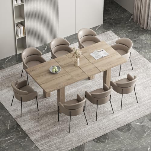Mid-Century Modern Extendable Wood Dining Table, 55" to 78", for 6-10 Guests, Space-Saving