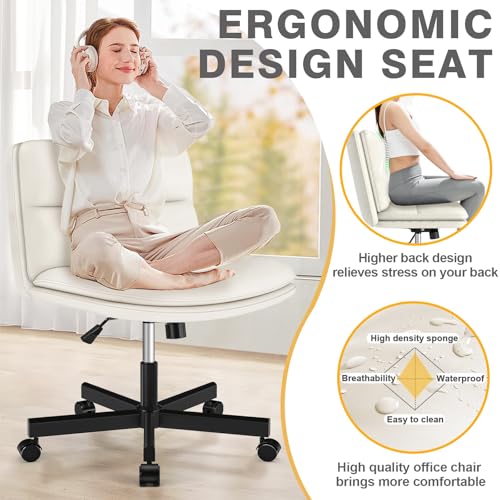 TVON Ergonomic Armless Office Chair with Wheels, Thick Cushion, Height Adjustment, and Rocking Function