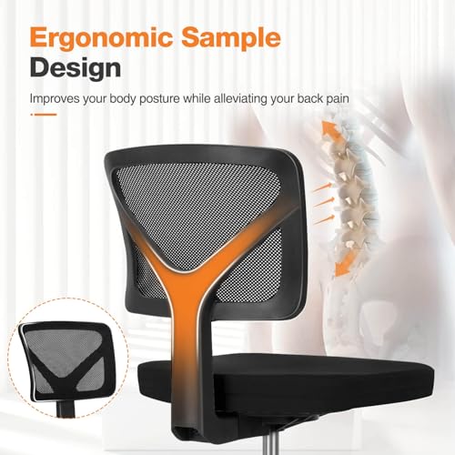 Elevon Armless Ergonomic Desk Chair - Adjustable Rolling Mesh Chair for Small Spaces