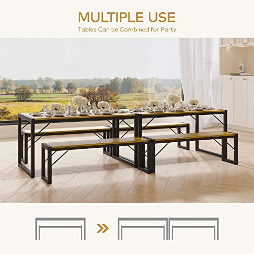 Retro Dining Table Set for 4 with Benches and Metal Frame