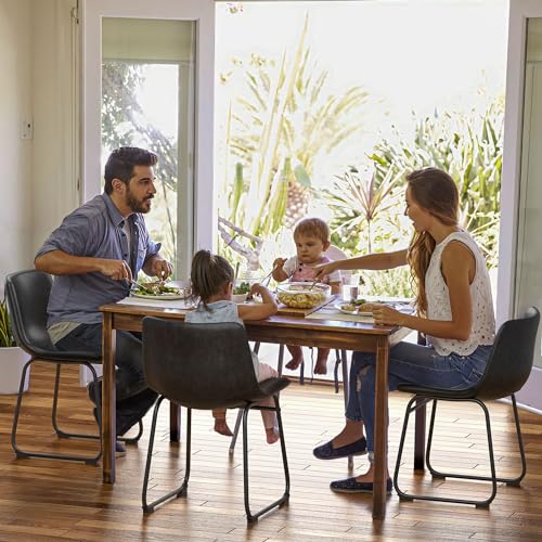 Set of 6 Black PU Leather Armless Dining Chairs with Metal Legs